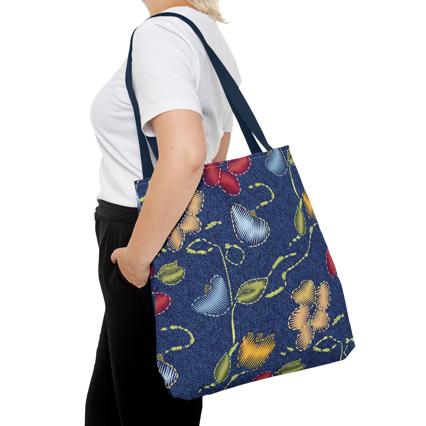 Denim Fabric Imitation Print Unisex Canvas Bag Poly Spun 3 Sizes Tote Bag 128