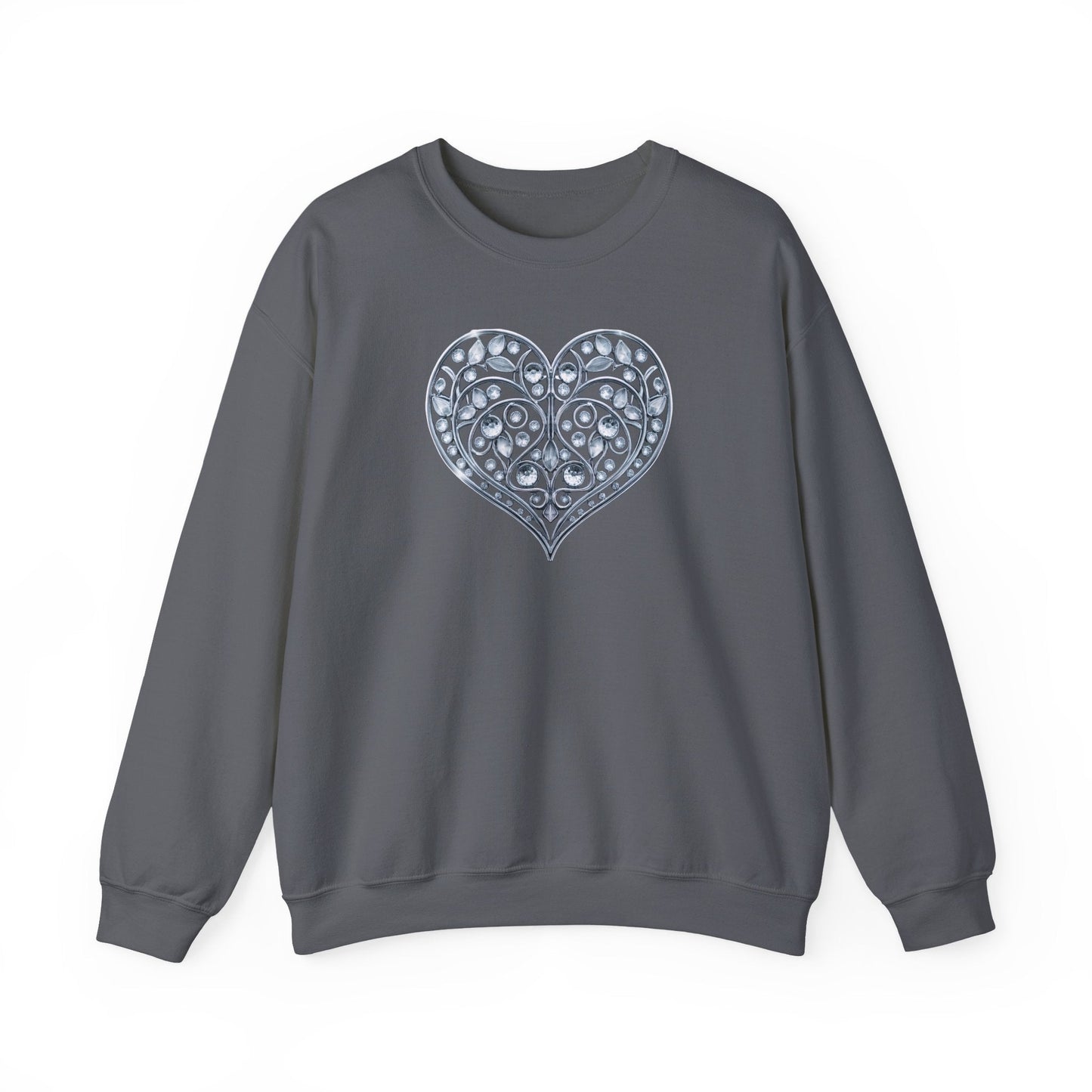 Big Crystal Heart Sweatshirt Unisex Fifty Fifty Cotton Poly Crewneck Valentines Day Sweatshirt