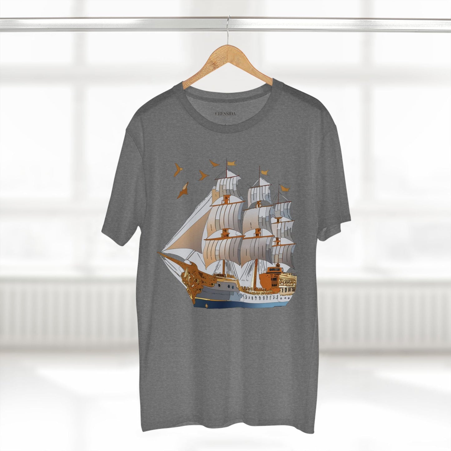 Ship Graphic Unisex 100 Cotton T-Shirt with Gold Frigate Art Design 4