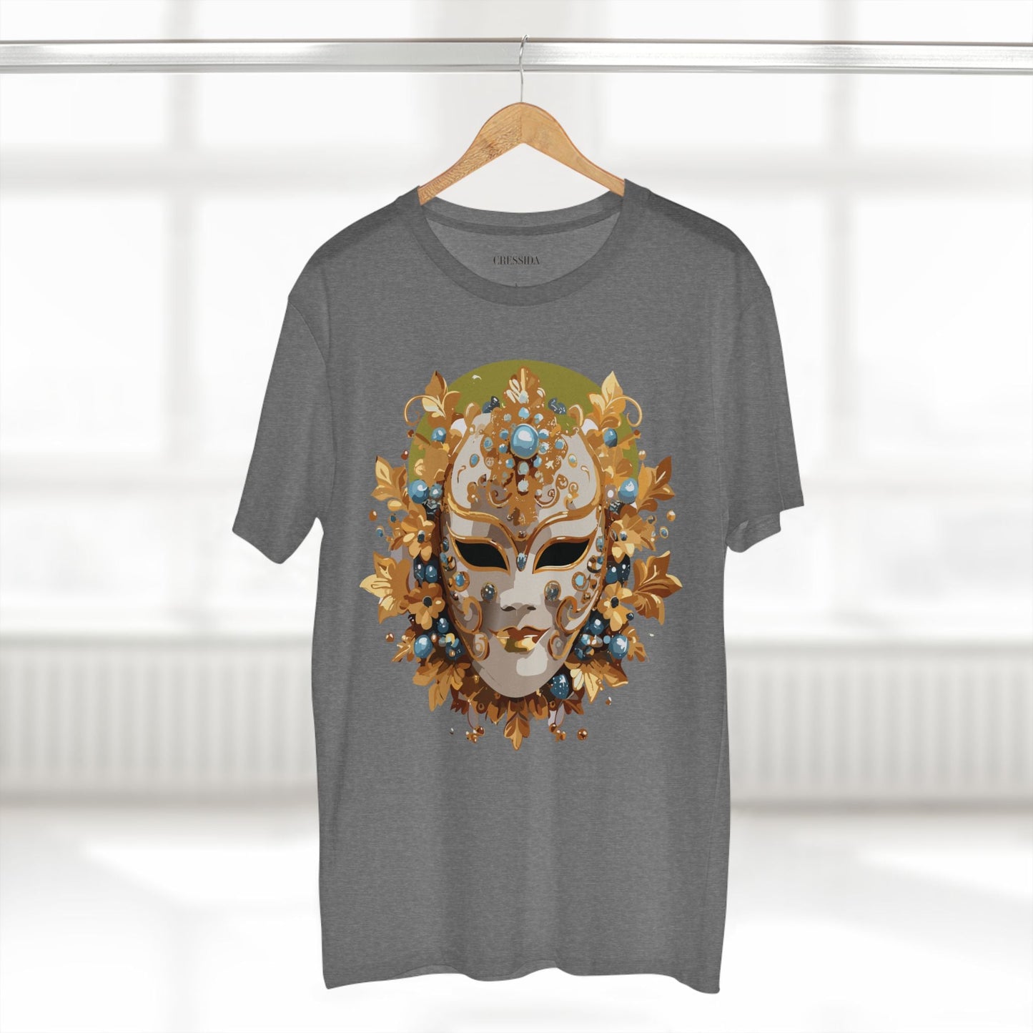 Carnival Mask Graphic T-Shirt Unisex 100 Cotton With Antique Gold Art Design Tee 8
