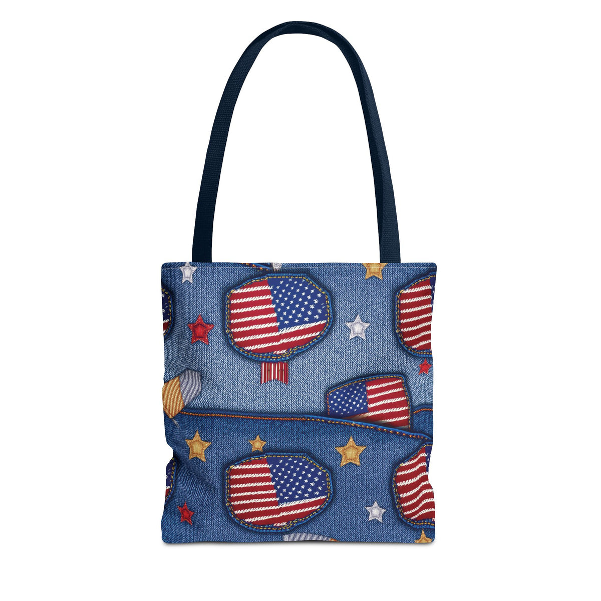 4th of July Graphic Denim Fabric Imitation Print Unisex Canvas Bag Poly Spun 3 Sizes Tote Bag 200-12