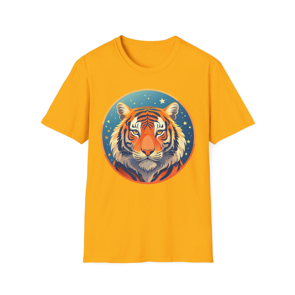 Tiger Head Illustration T-Shirt | Retro Celestial Stars