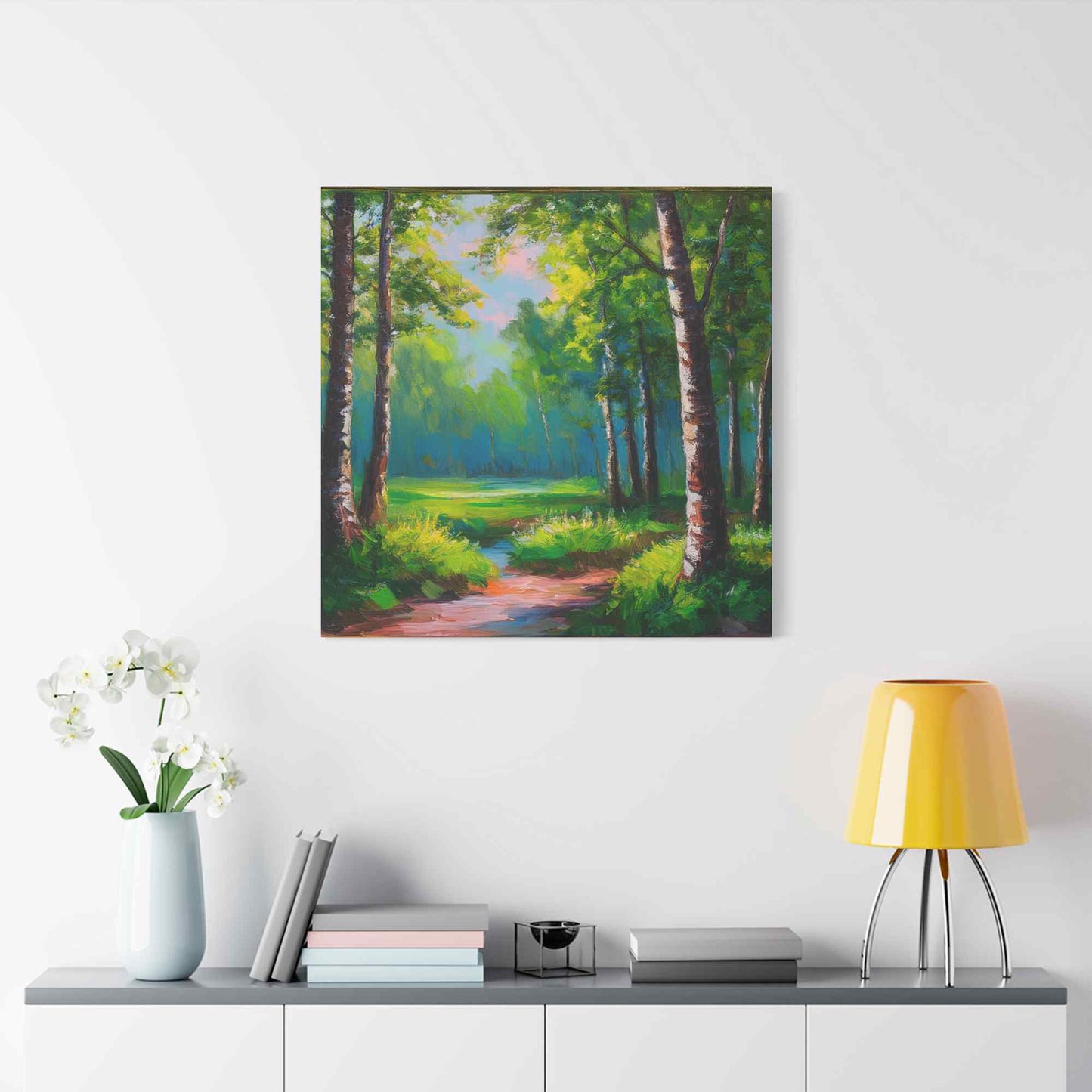 Summer Forest Print Canvas, Oil Paint Print 20x20, 24x24, 30x30, 32x32, 36x36 Art Design Print Pine-Wood Inner Frame MC-84