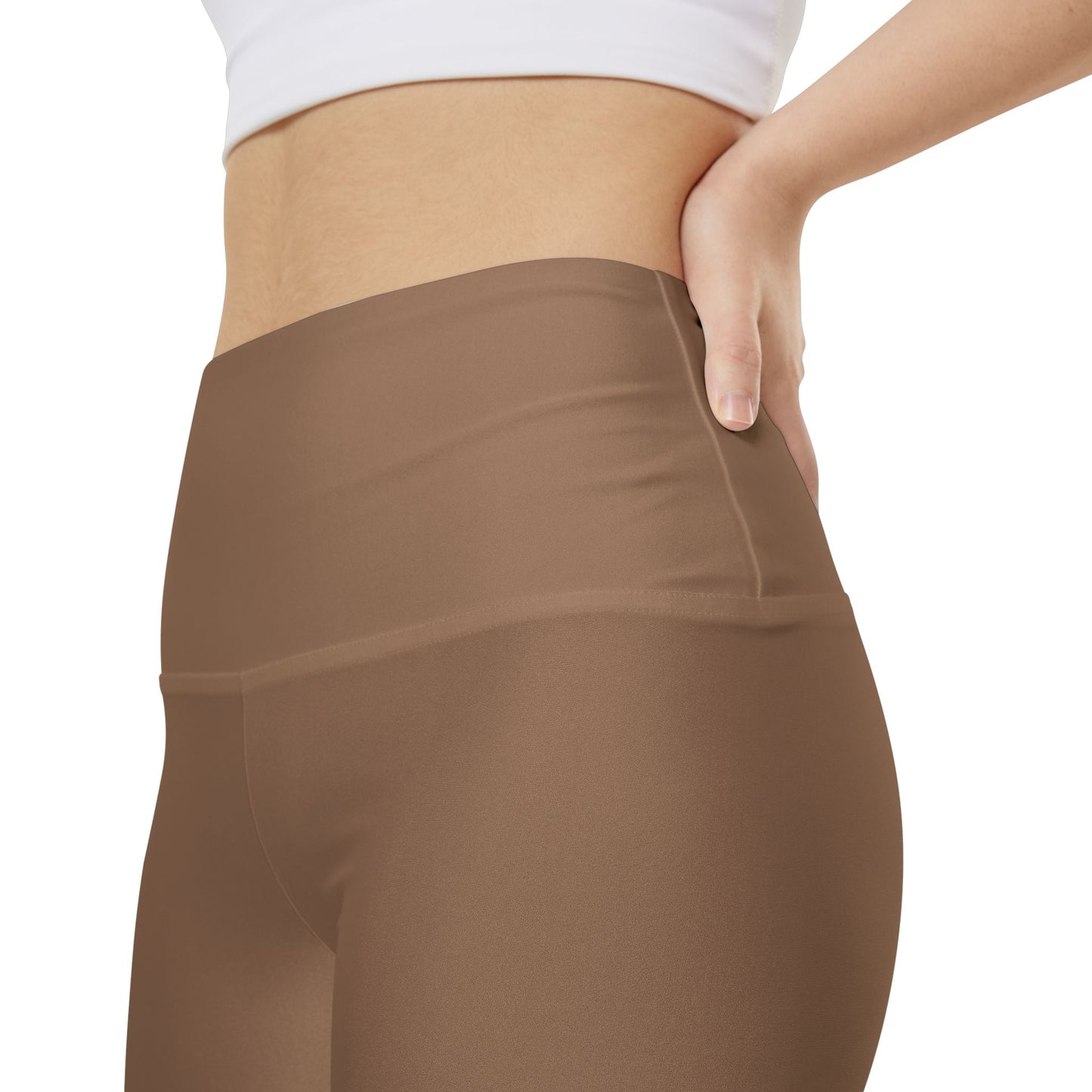 Faded Copper Women's High-Waist Workout Shorts — Solid Brown AOP Activewear