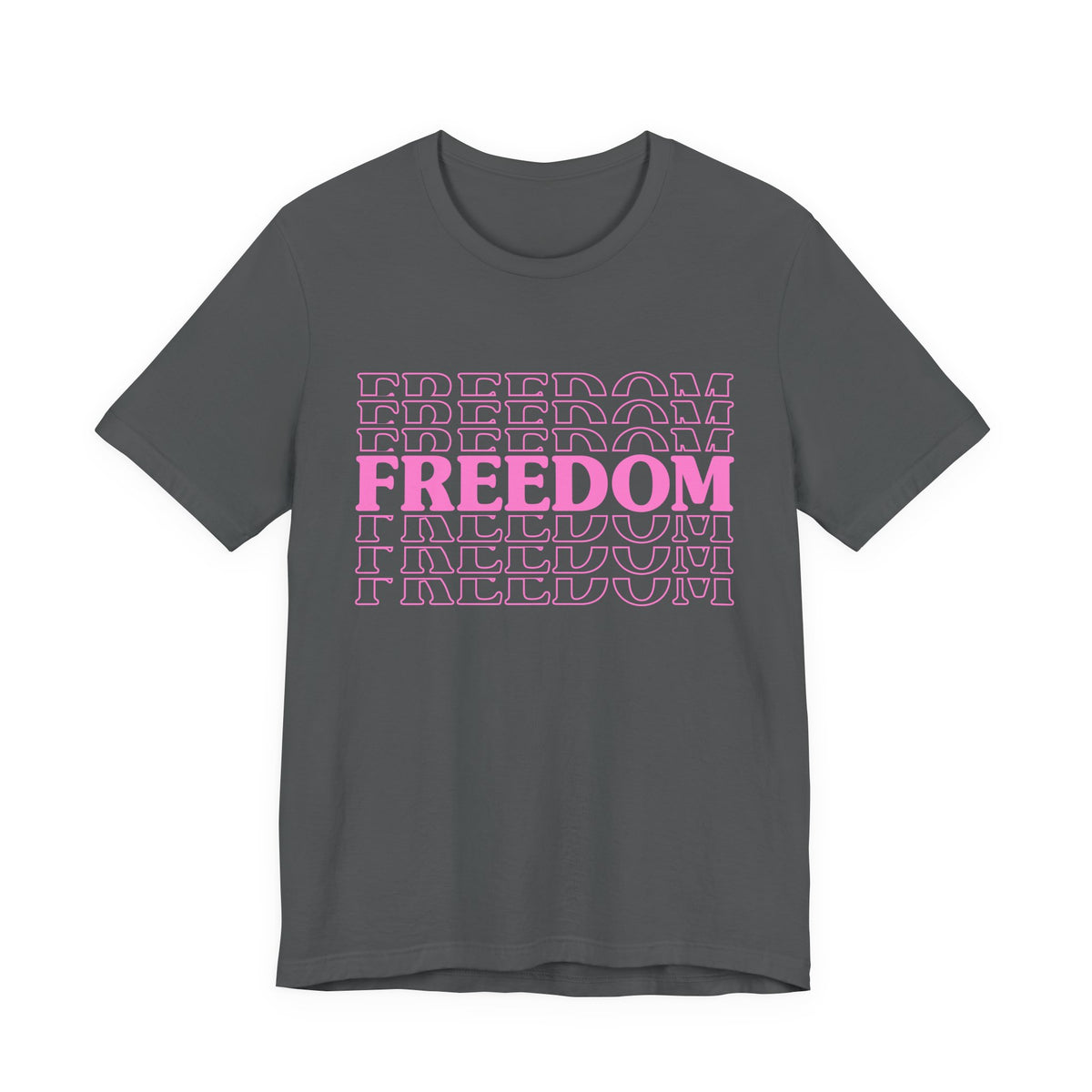 Freedom Repeat Text Tee White T-Shirt Pink Typography Unisex Cotton a8