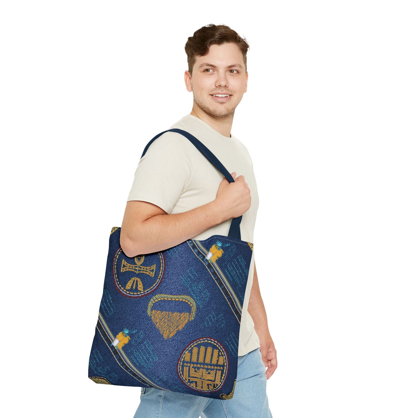 Denim Fabric Imitation Print Unisex Canvas Bag Poly Spun 3 Sizes Tote Bag 188-2