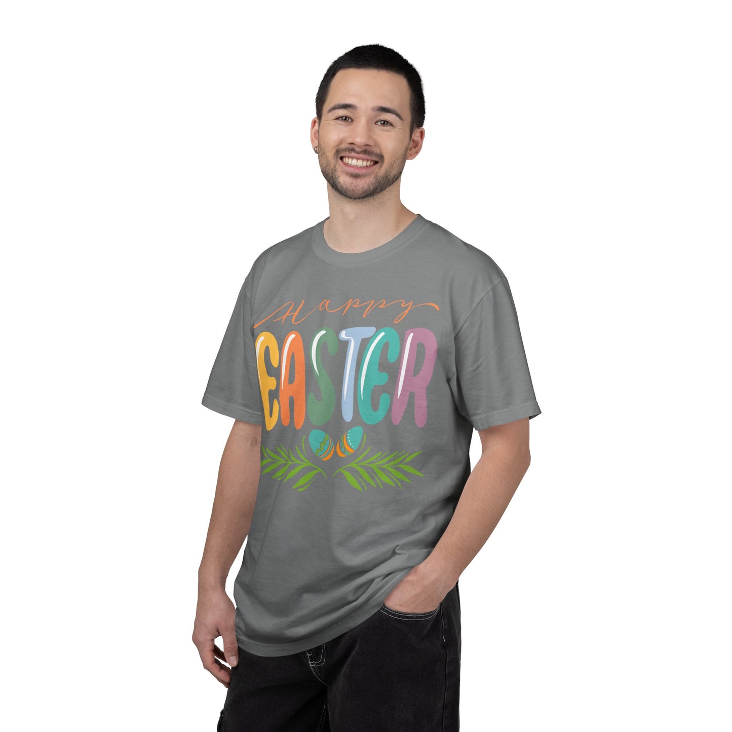Happy Easter T-Shirt, Tee Shirt with Easter Signature, T Shirt with Easter Prints, Tee Shirt with Easter Design