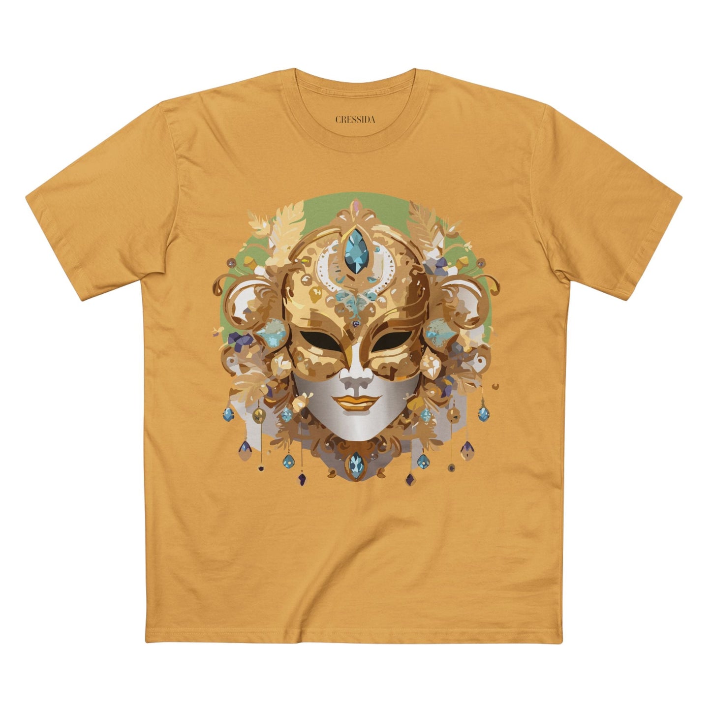 Carnival Mask Graphic T-Shirt Unisex 100 Cotton With Antique Gold Art Design Tee 11