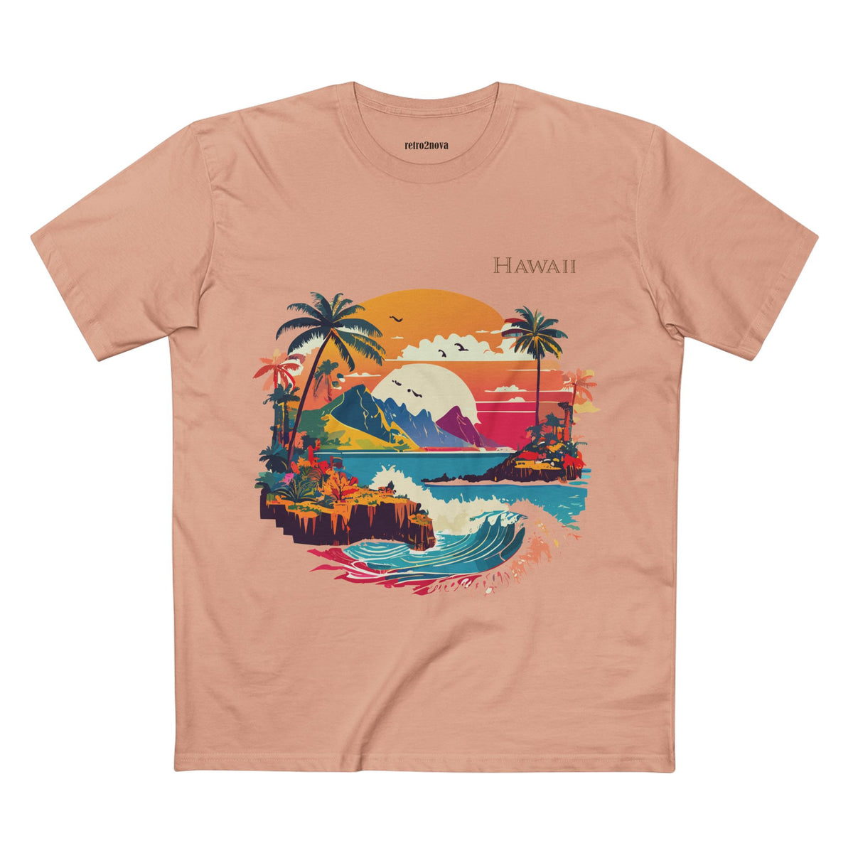 Hawaii Retro Sunset Surf Scene T-Shirt | Tropical Island Palm Beach Tee