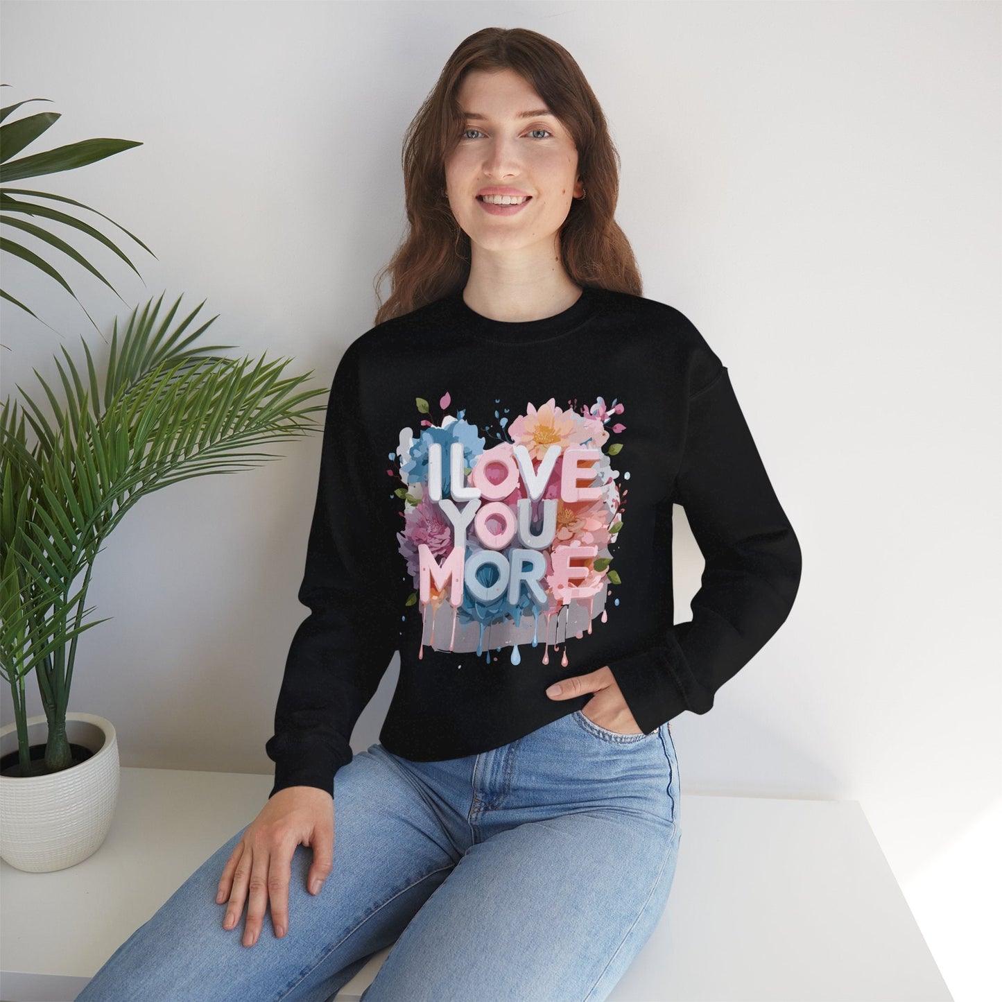 Floral Love Sweatshirt Unisex Heavy Blend Crewneck Valentines Day 50 50 Cotton Polyester Gildan 18000