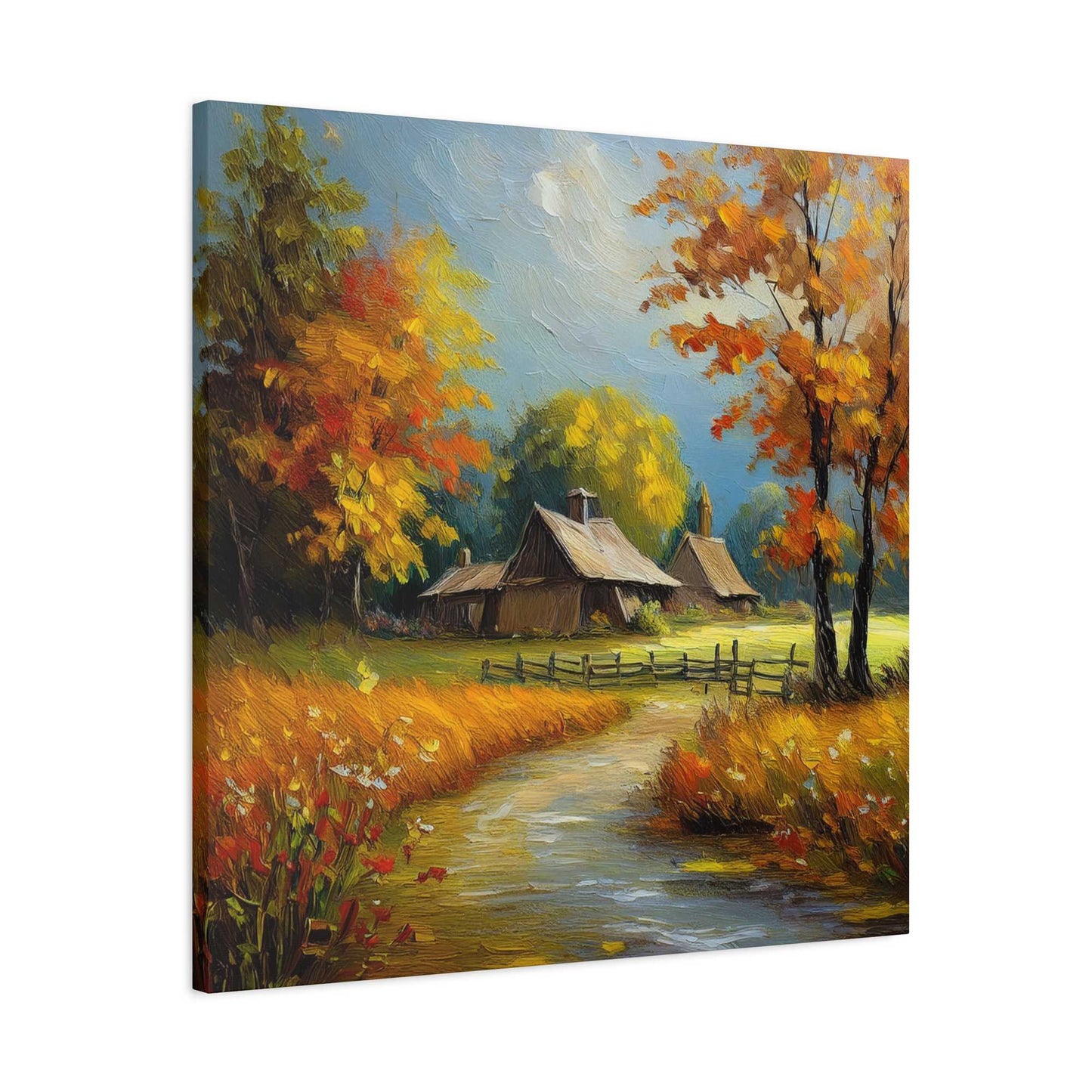 Countryside Fall Print Canvas, Oil Paint Print 20x20, 24x24, 30x30, 32x32, 36x36 Art Design Pine-Wood Inner Frame MC-105
