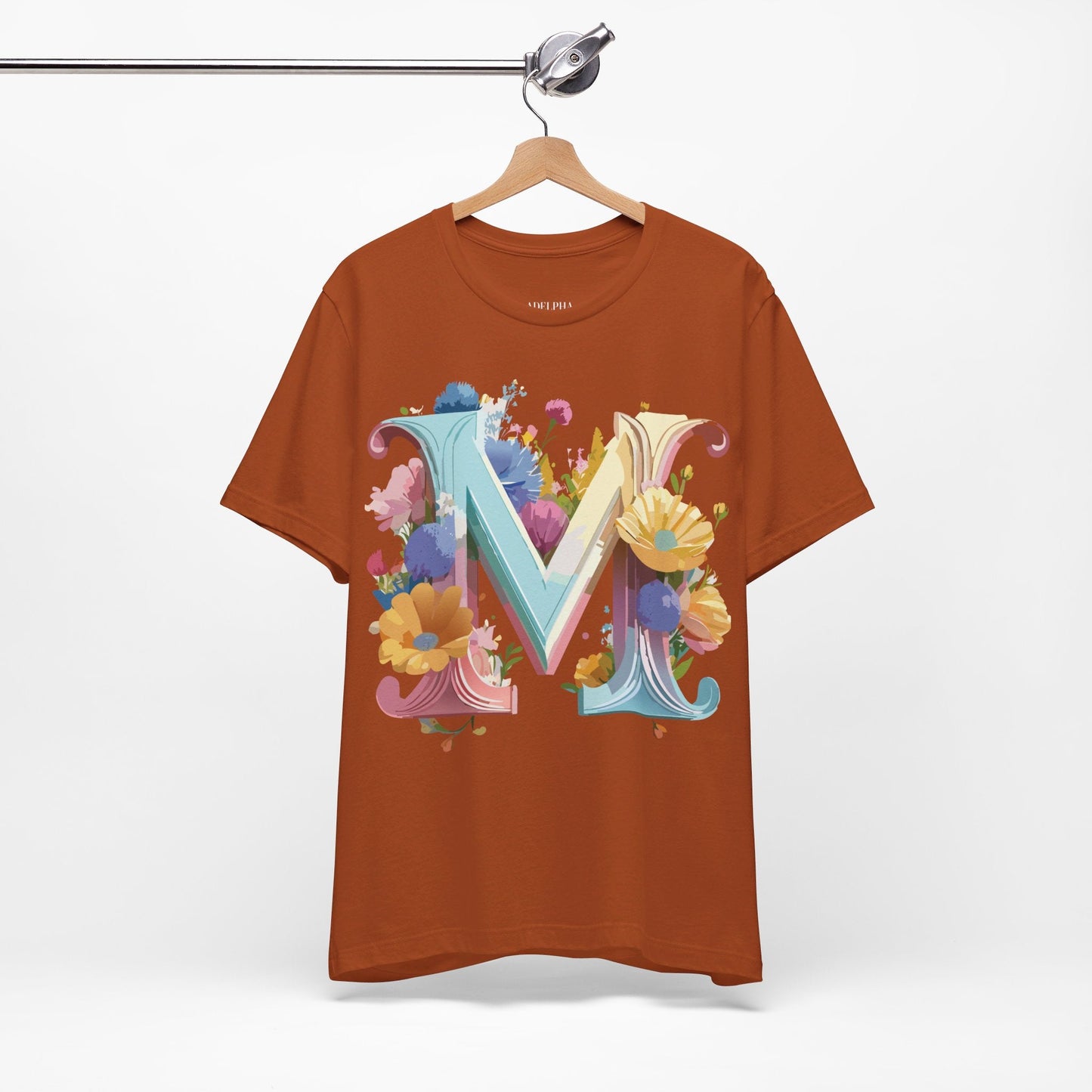 Letter M Shirt Unisex Graphic Tee Vintage Inspired Artwork Adelpha Short Sleeve Collection