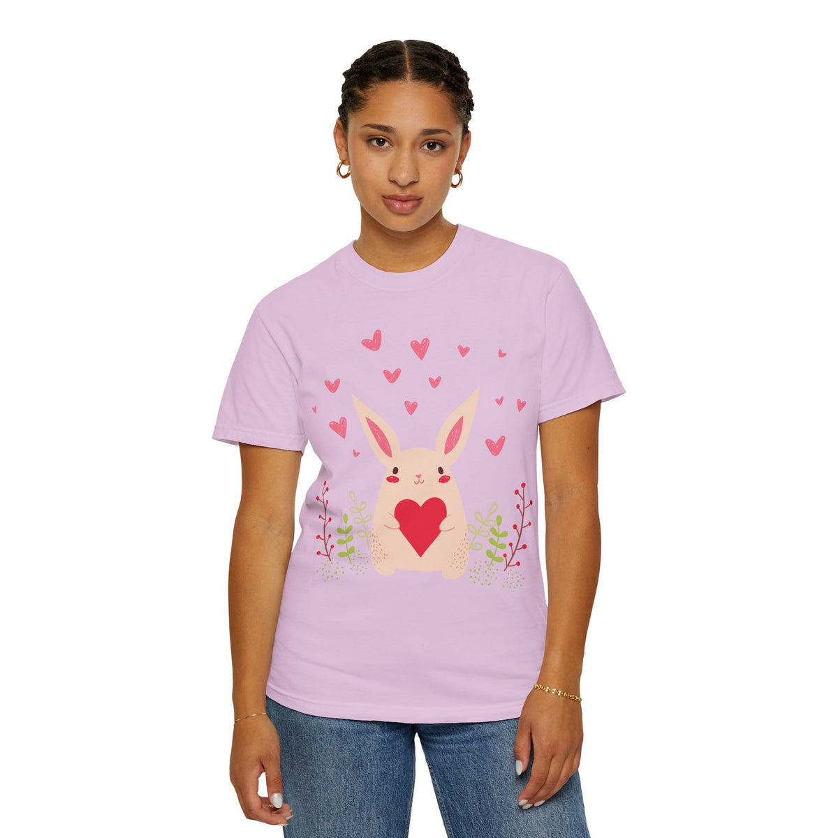 Easter Bunny Heart T-Shirt, Tee Shirt with Easter Signature, T Shirt with Easter Prints, Tee Shirt with Easter Design