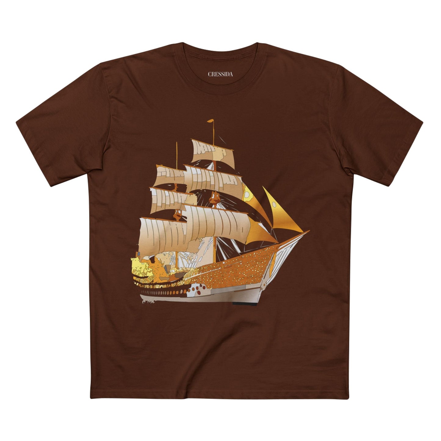 Ship Graphic Unisex 100 Cotton T-Shirt with Gold Frigate Art Design 24