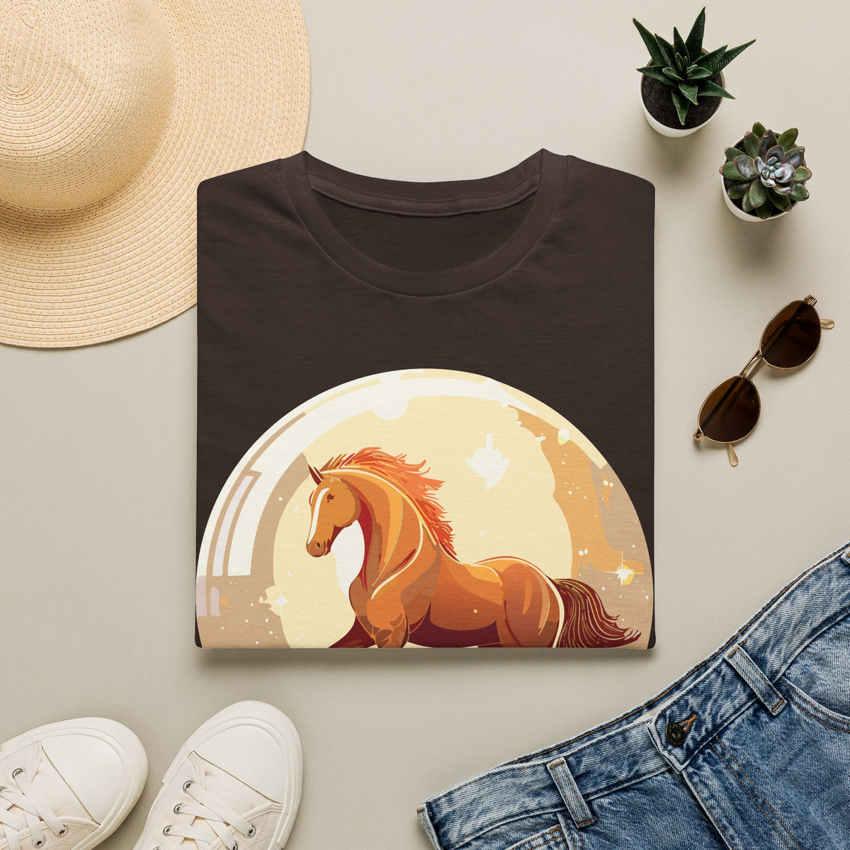 Sunset Chestnut Horse T-Shirt | Galloping Horse Graphic Tee
