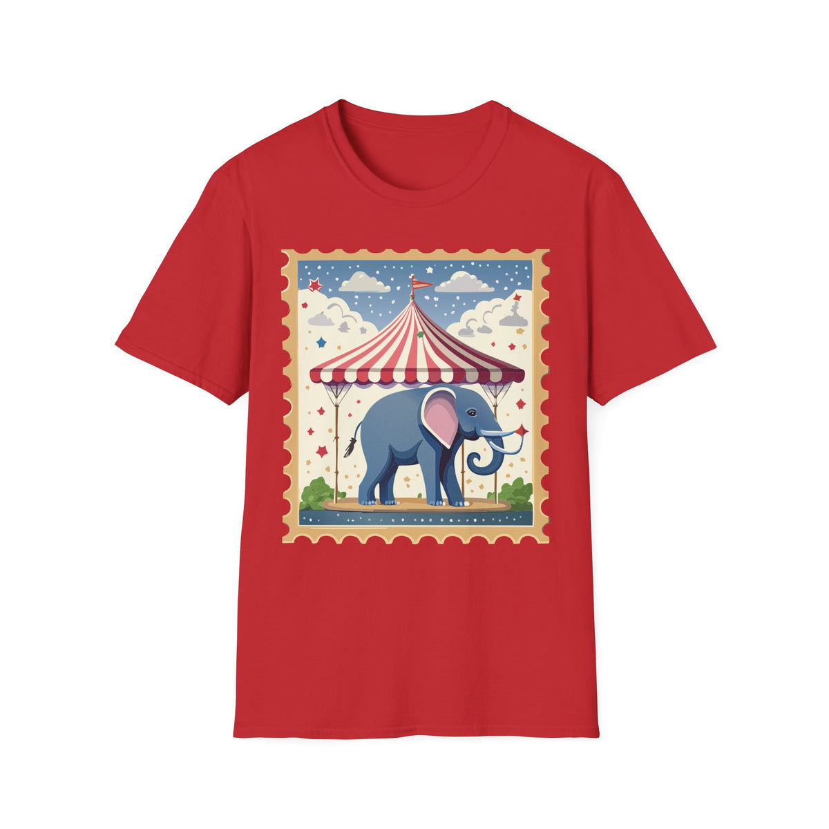 Circus Elephant Tent T-Shirt | Vintage Carnival Stamp Graphic Tee Unisex 100 Cotton Gildan T-Shirt