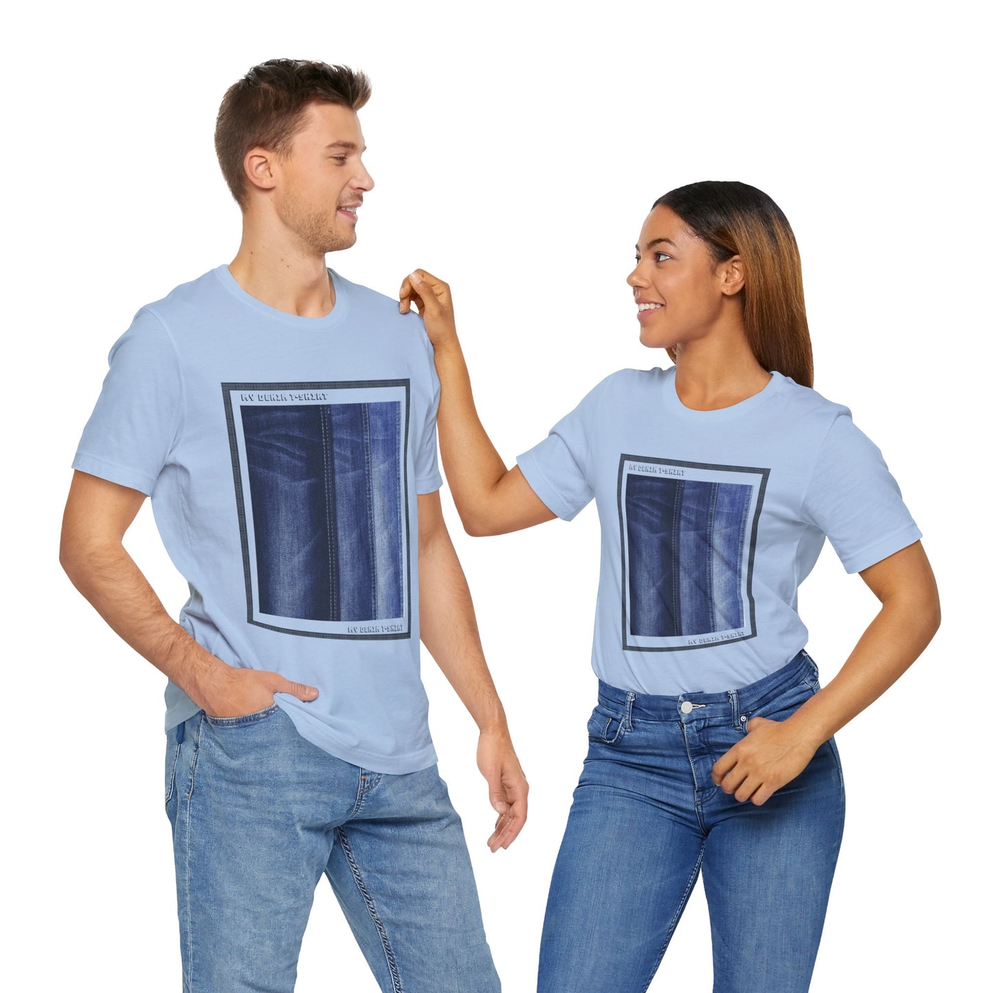 Unisex Cotton Tee Shirt with Denim Print