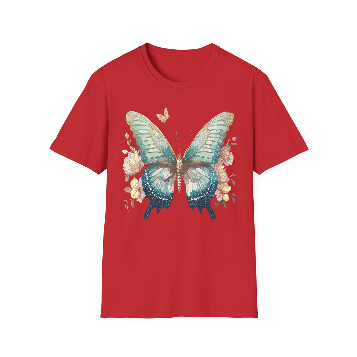 Teal Watercolor Butterfly T-Shirt | Floral Accent, Boho Nature Graphic Tee Unisex 100 Cotton Gildan T-Shirt