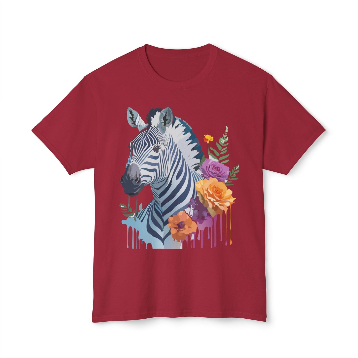 Unisex Zebra T Shirt With Floral Art Print Premium HD Cotton Jersey Tee Made In USA
