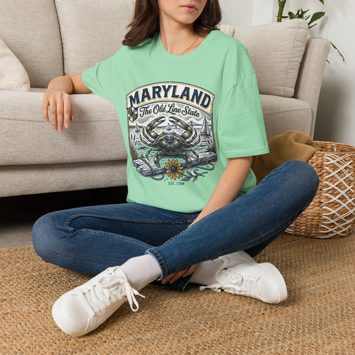 Maryland The Old Line State T-Shirt — Blue Crab Chesapeake Vintage Travel Tourist Graphic Design Unisex 100 Cotton Gildan T-Shirt