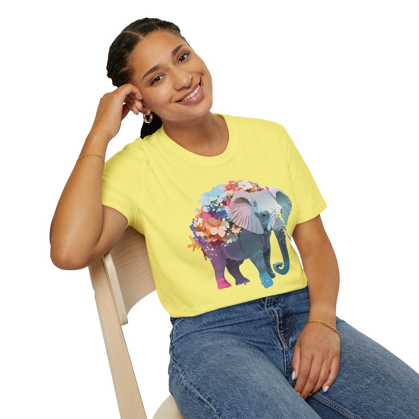 Elephant T Shirt Unisex Softstyle Tee 100 Percent Ring Spun Cotton Animal Design
