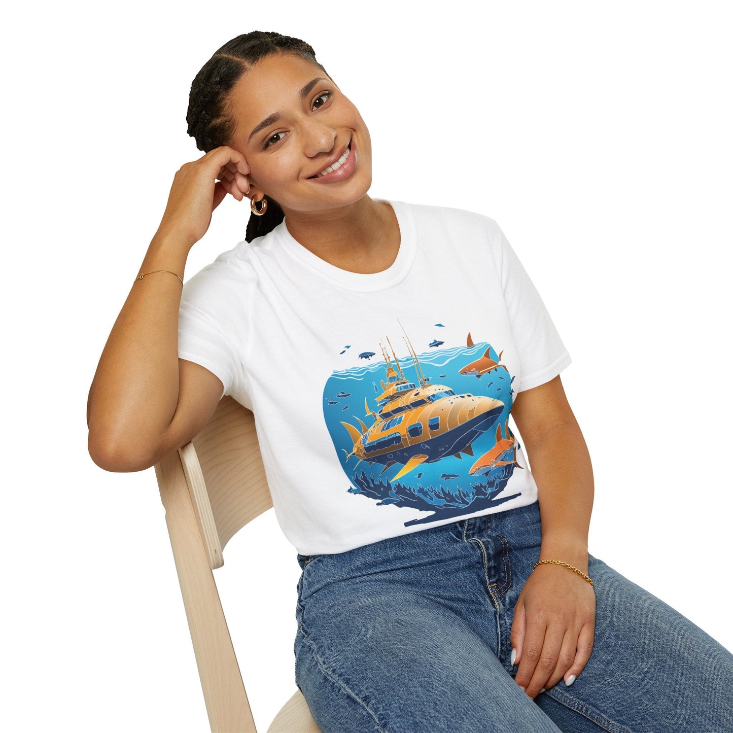 Ocean T Shirt Unisex Gildan Softstyle 64000 100 Percent Cotton Ring Spun U Boat Design Graphic
