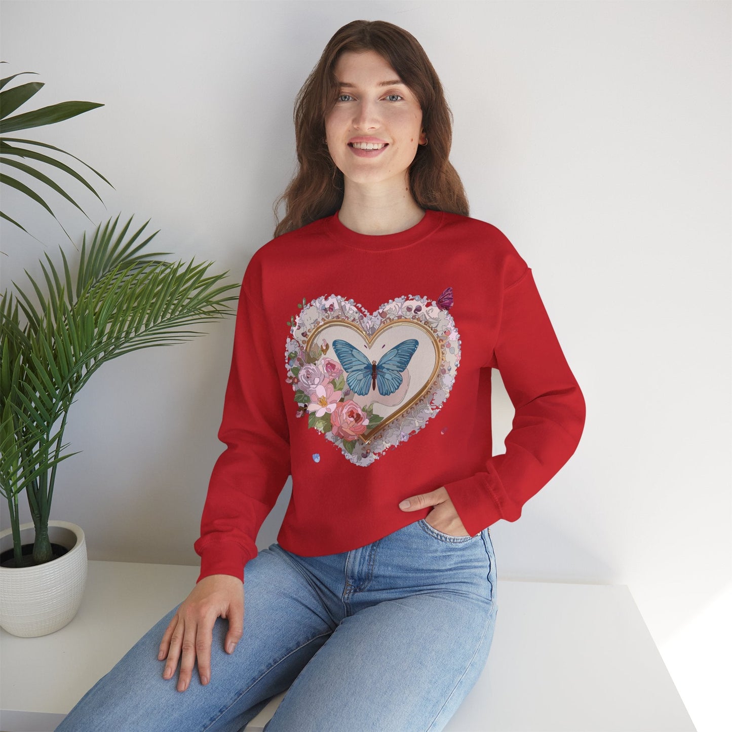 Floral Heart Unisex Crewneck Sweatshirt Valentines Floral Love Gildan 18000 Heavy Blend