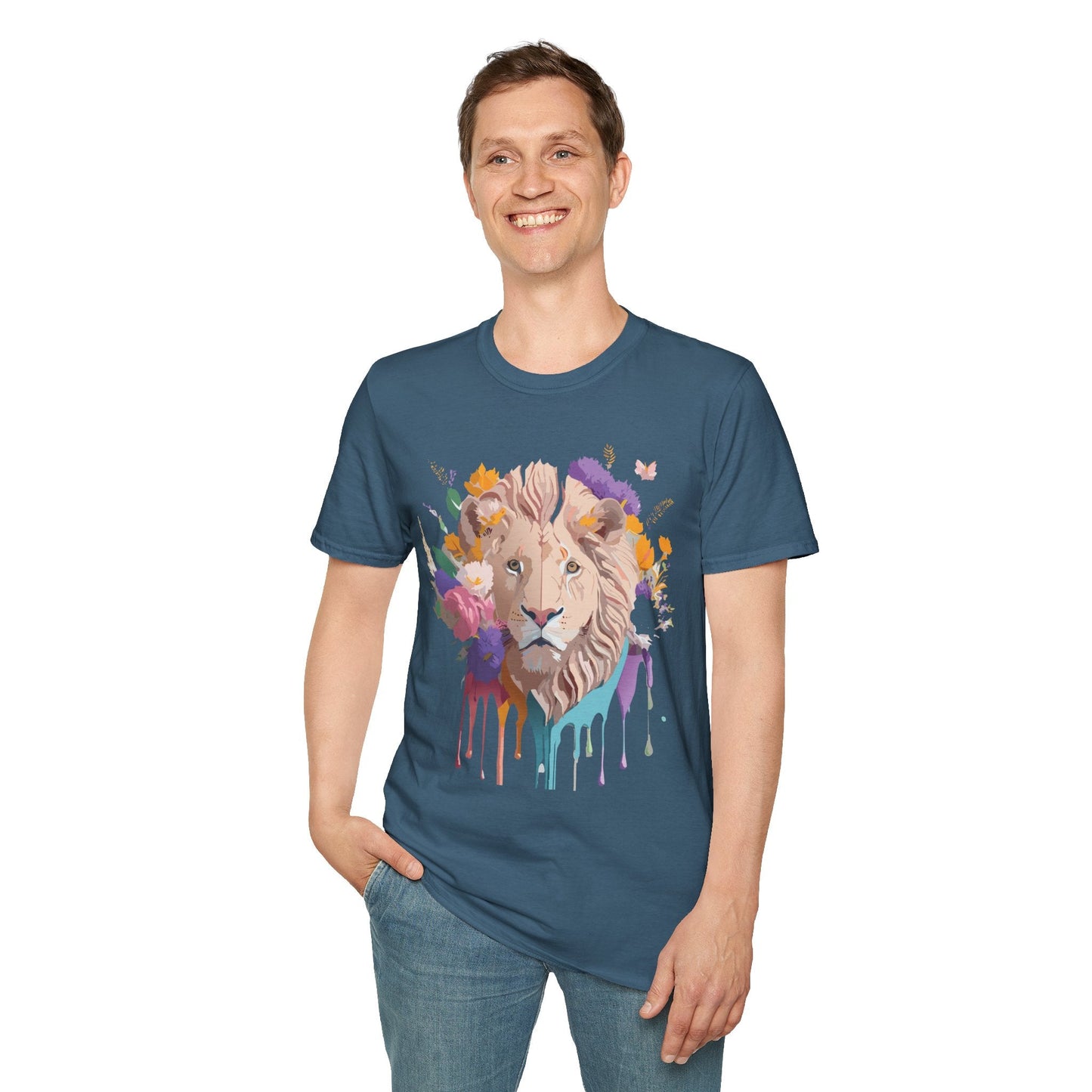 Unisex Lion Shirt Floral Lion Tee Softstyle 64000 Gildan Cotton Tee