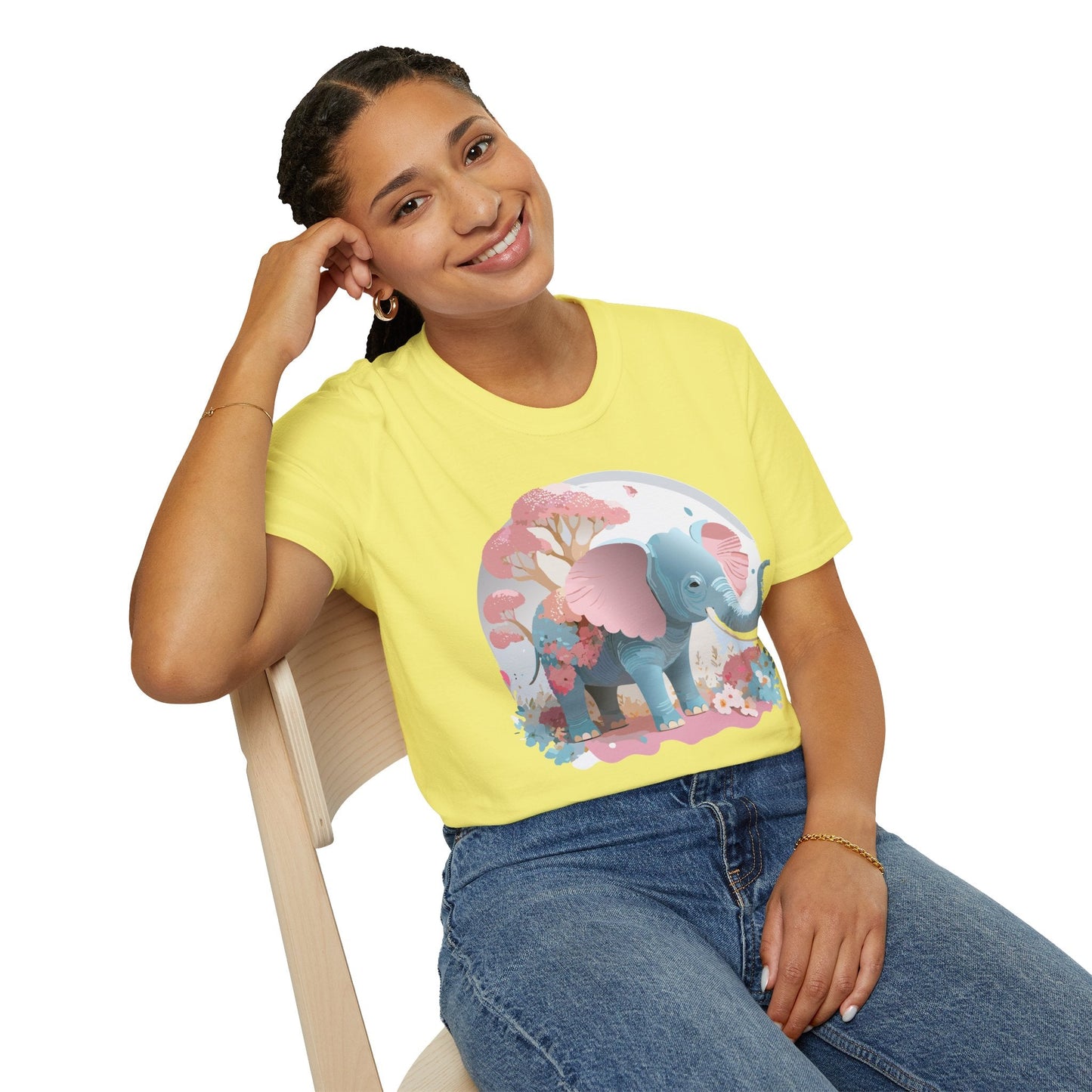 Unisex Elephant Graphic Tee Gildan Softstyle 64000 100 Percent Ring Spun Cotton Fabric