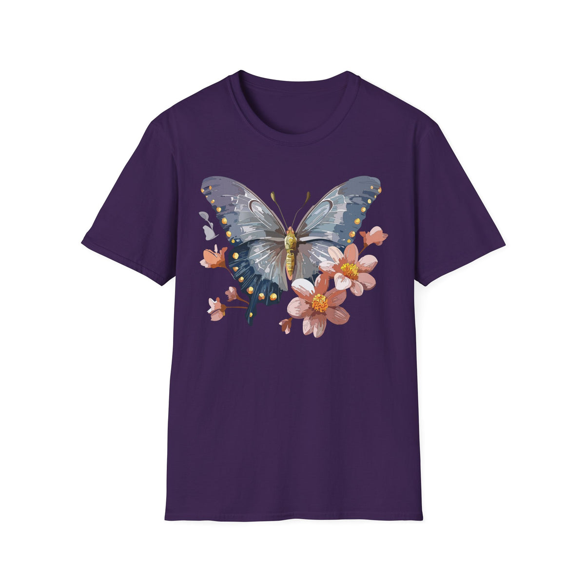Butterfly and Floral Botanical Graphic Design Unisex 100 Cotton Gildan T-Shirt