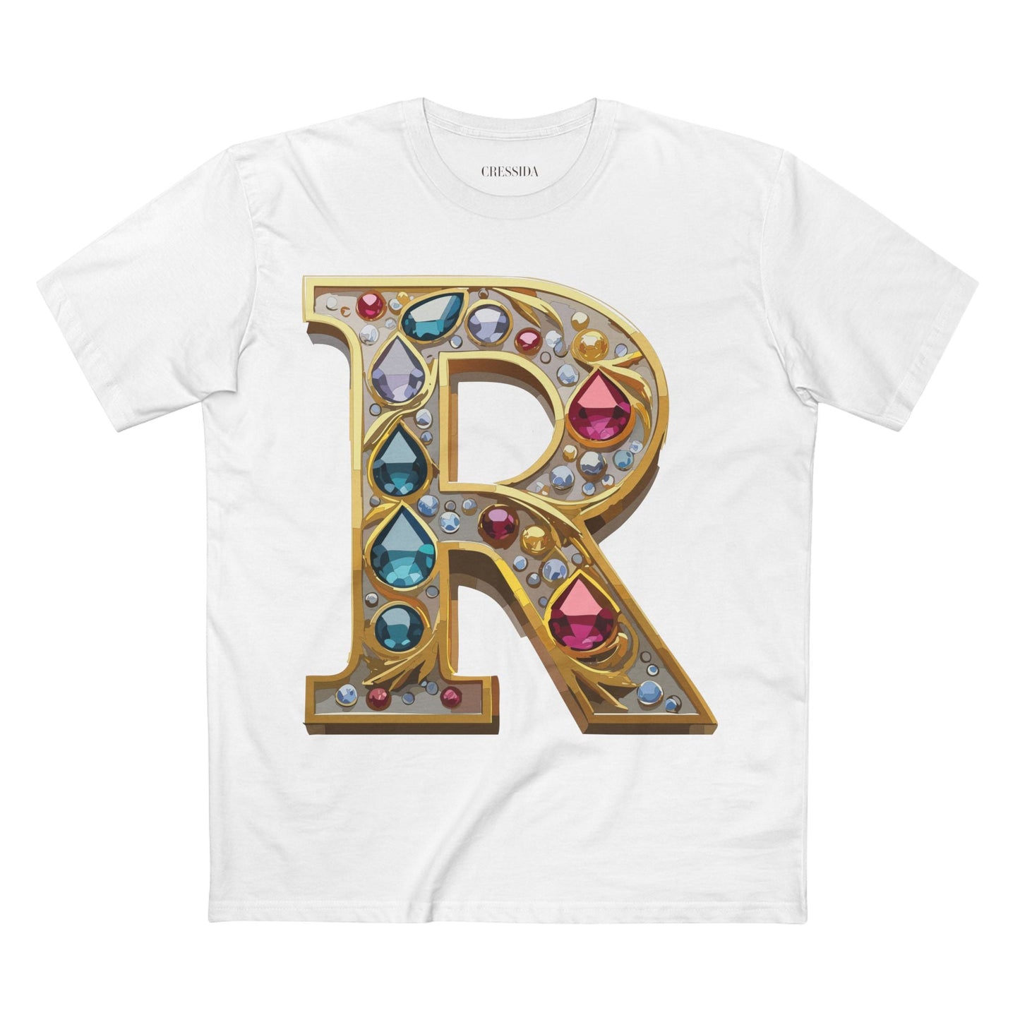 Letter R Graphic Design Tee Unisex 100 Cotton With Antique Gold Letters Artwork T-Shirt