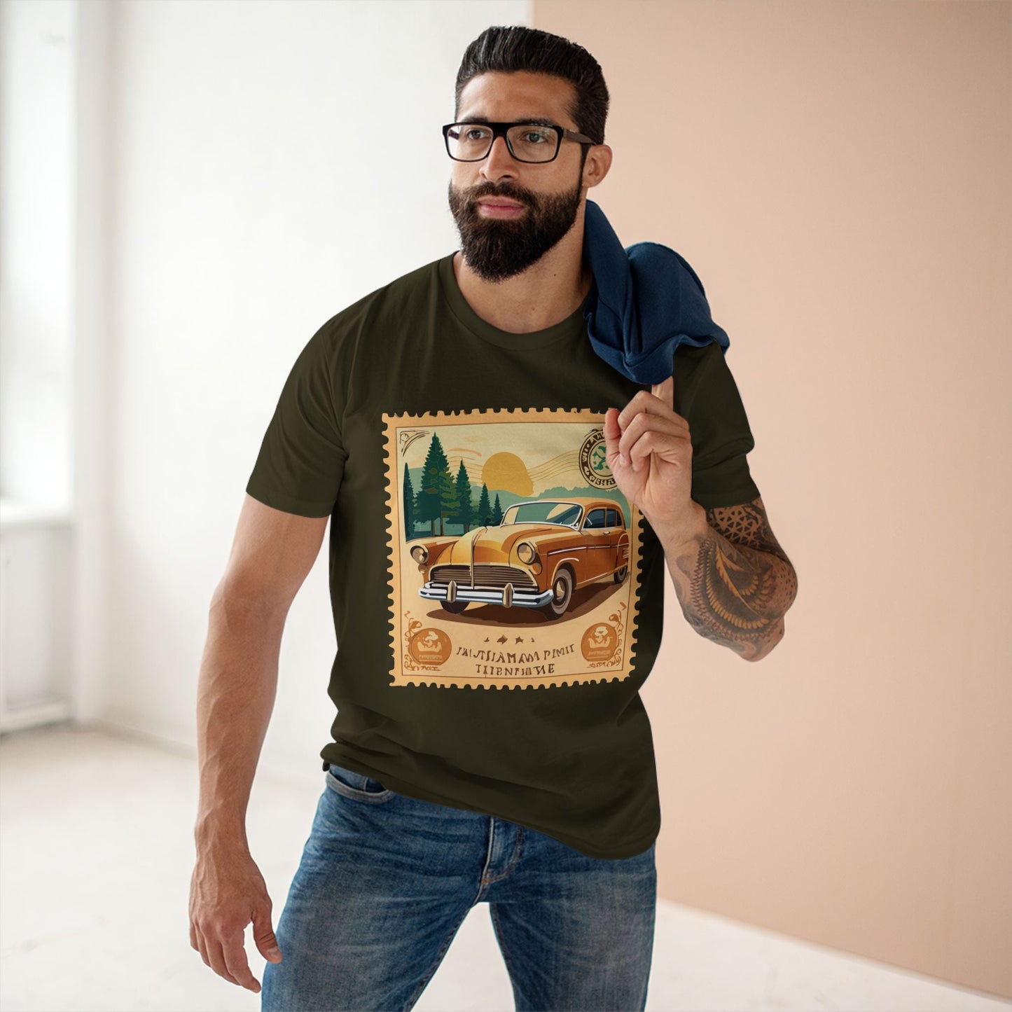 Retro2Nova Postage Stamp Shirt Unisex Premium Cotton Tee With Original Art Design