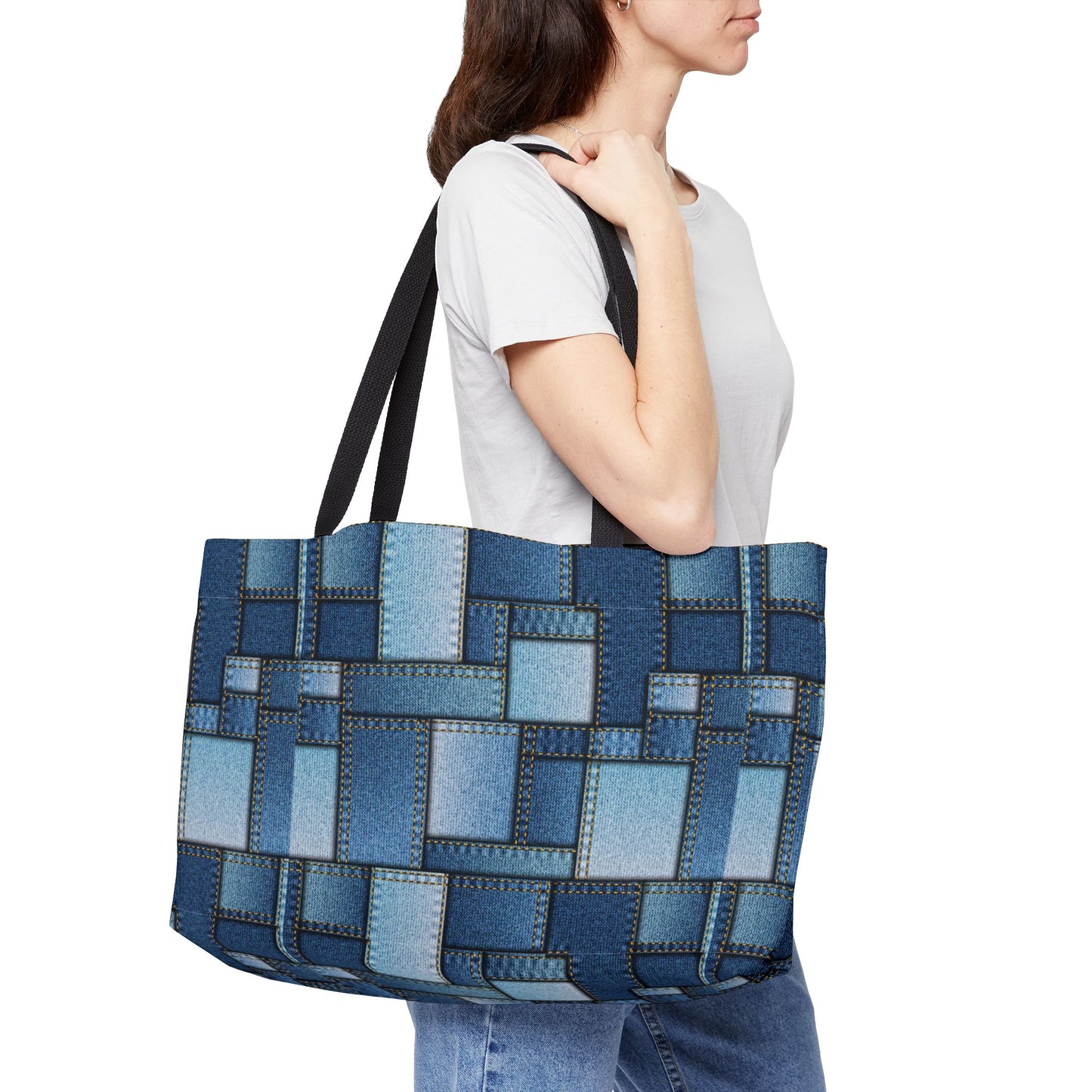 Denim Print Weekender Bag High-Quality 100% Spun Polyester 24x13 Canvas Bag 1