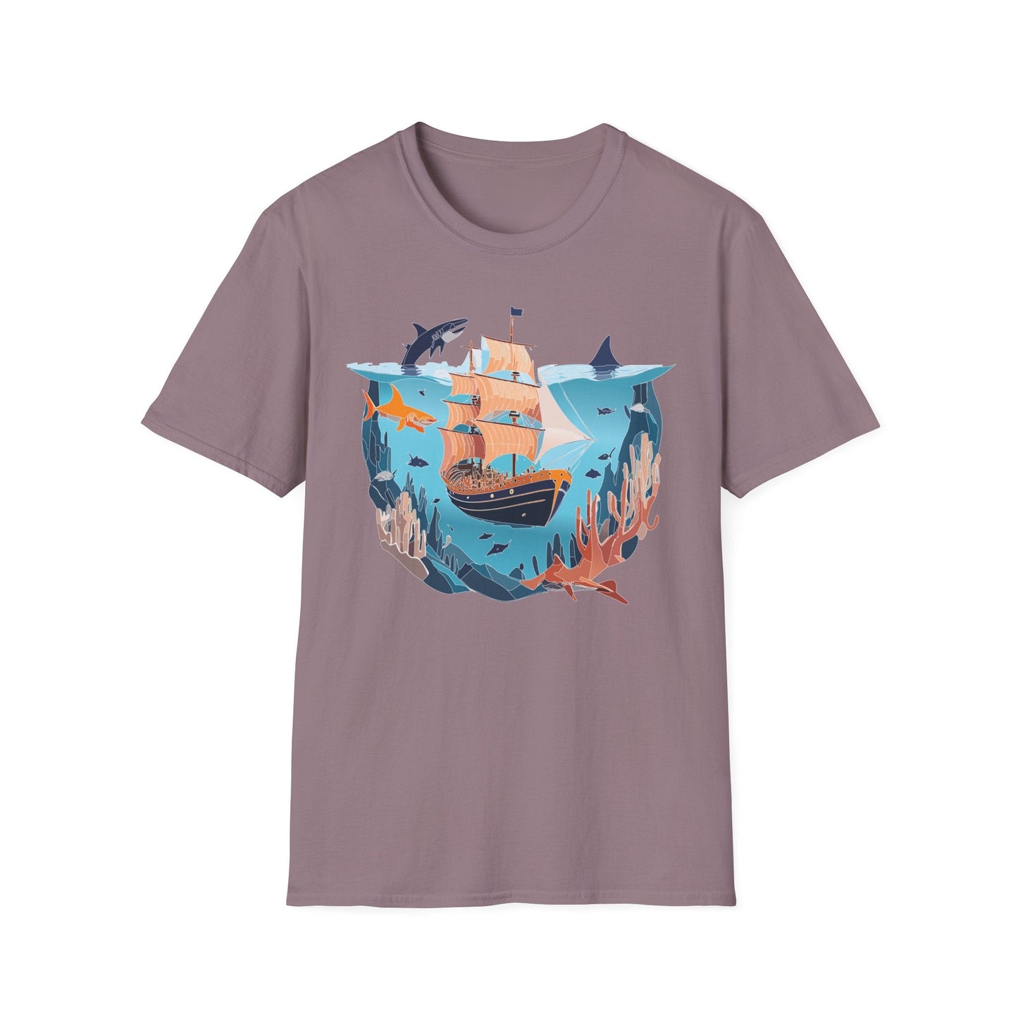 Ocean Tee Shirt Unisex Softstyle 64000 U Boat Design 100 Percent Ring Spun Cotton Tee