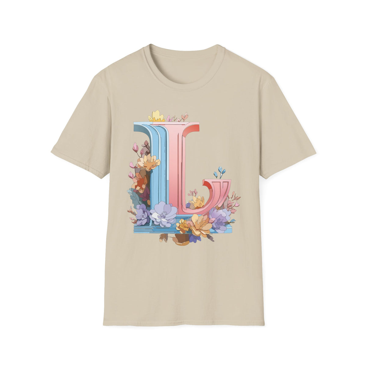 Floral Letter L T-Shirt | Pastel Monogram Tee