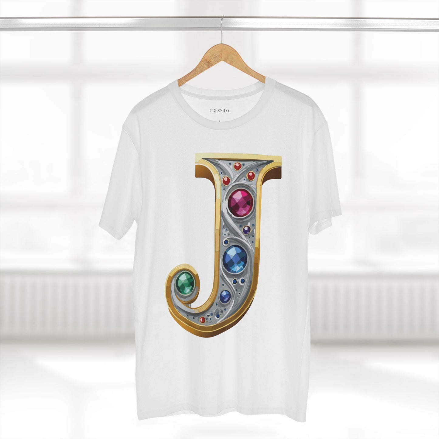 Letter J Graphic Design Tee Unisex 100 Cotton With Antique Gold Letters Artwork T-Shirt