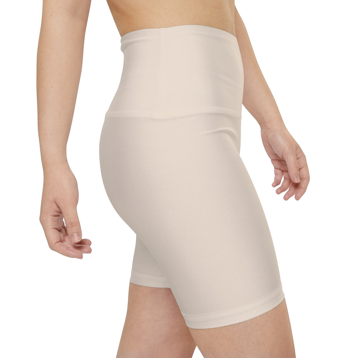 Almond Cream Beige High Waist Bike Shorts | Workout Shorts, AOP Ready