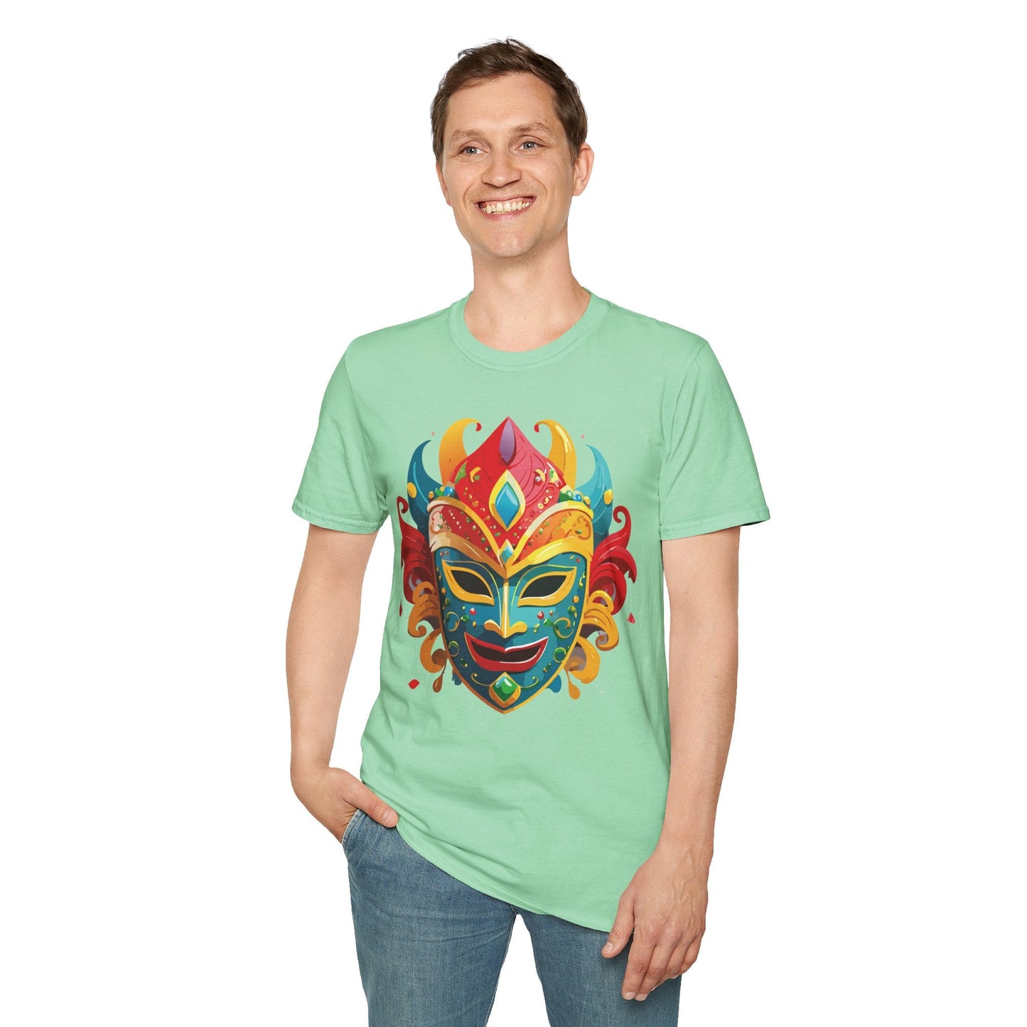 Unisex Mask Tee Shirt Gildan Softstyle 64000 Ring Spun Cotton Breathable Masquerade Design