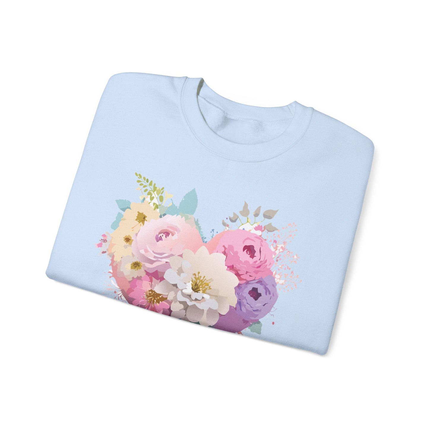 Floral Heart Unisex Crewneck Sweatshirt With Floral Love Valentines Day Design Premium Heavy Blend
