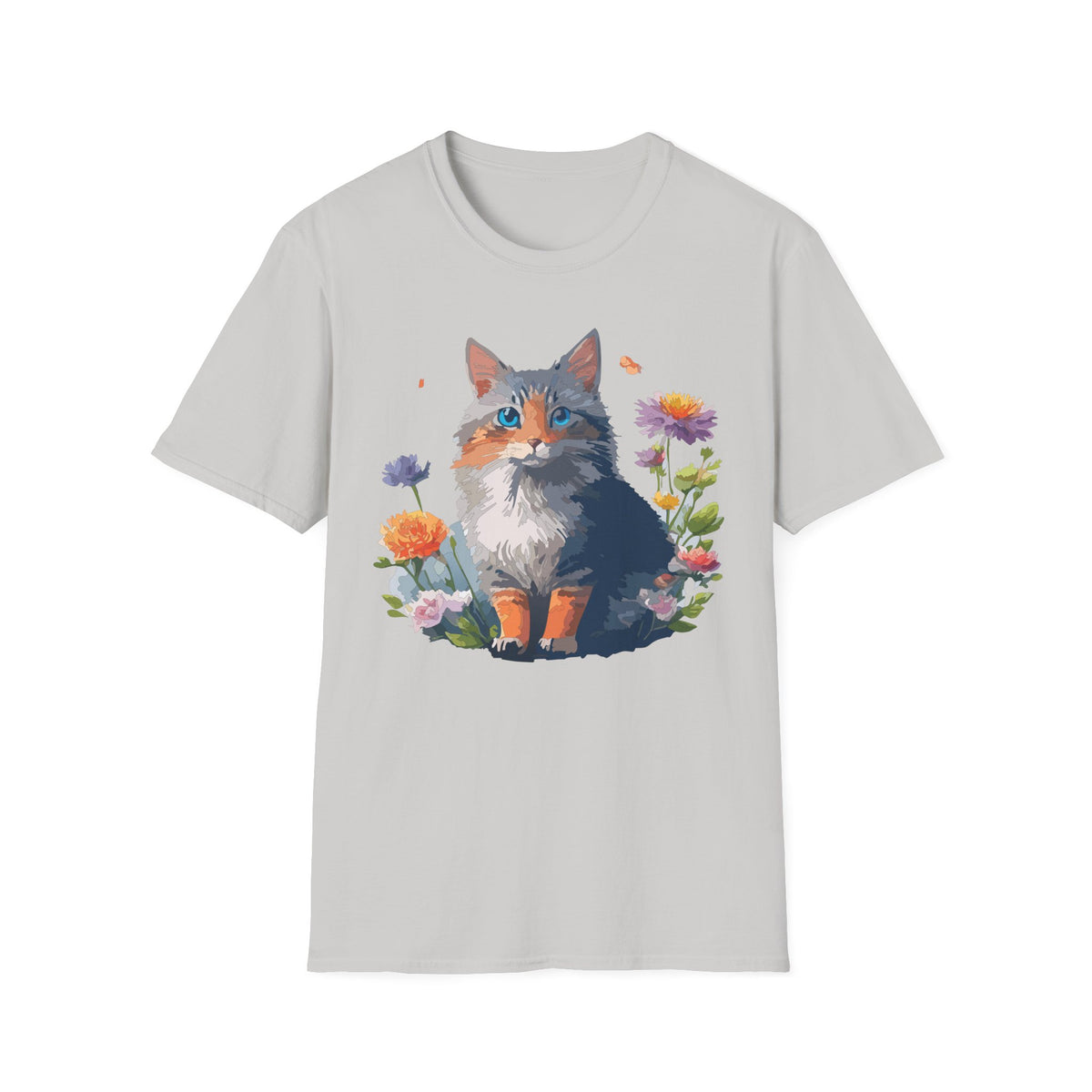 Calico Cat Portrait T-Shirt | Floral Kitten Illustration