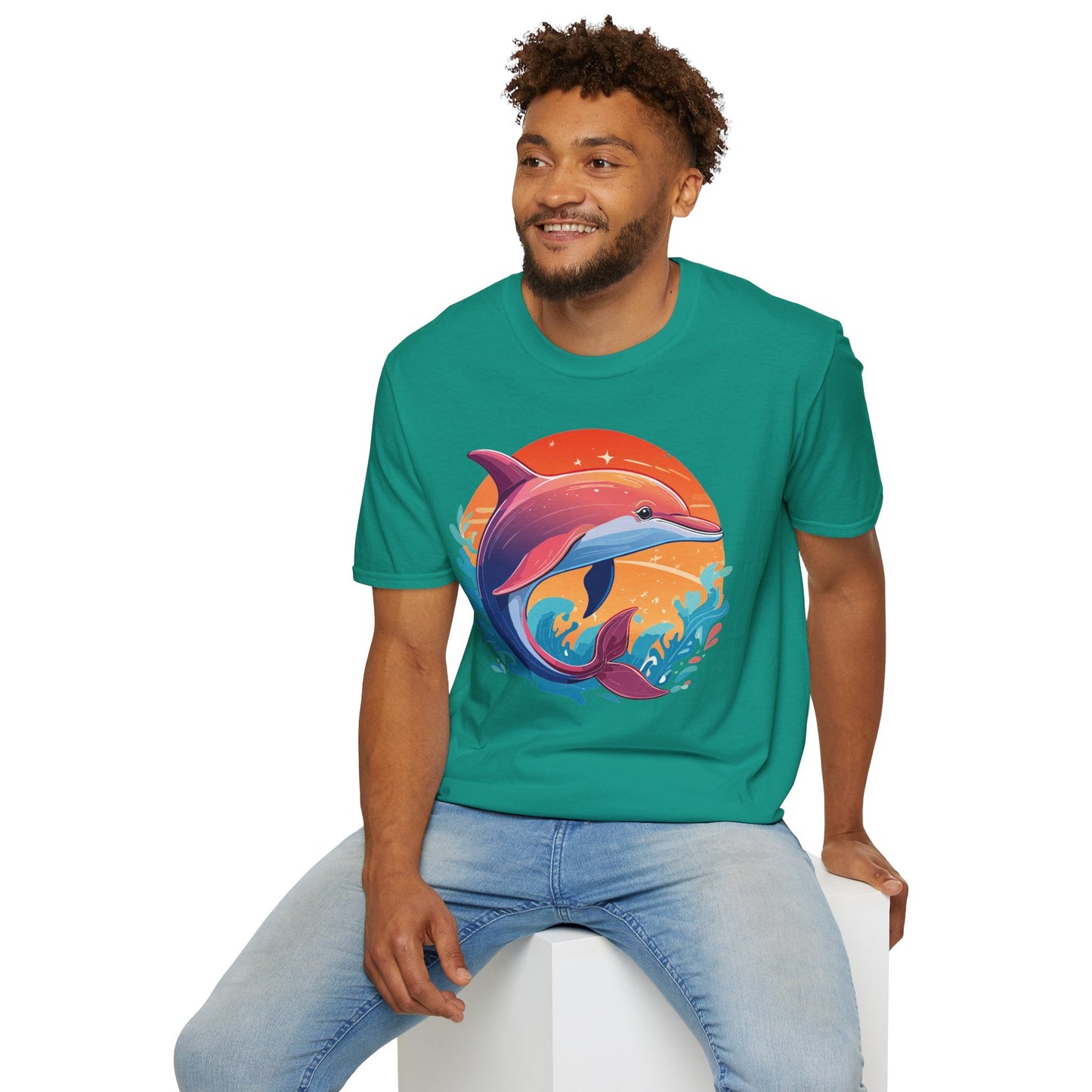 Dolphin Shirt Unisex Tee 100 Percent Ring Spun Cotton Softstyle Gildan 64000 Comfort Fit