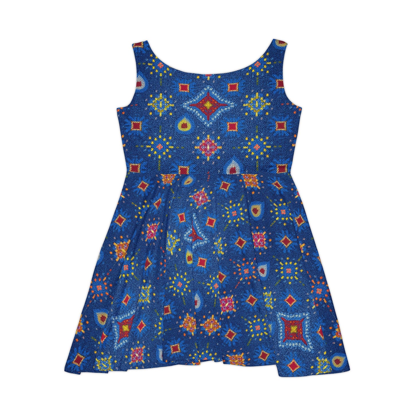 Women Diwali Denim Print Skater Dress, Denim Print Poly-Span Dress - 45