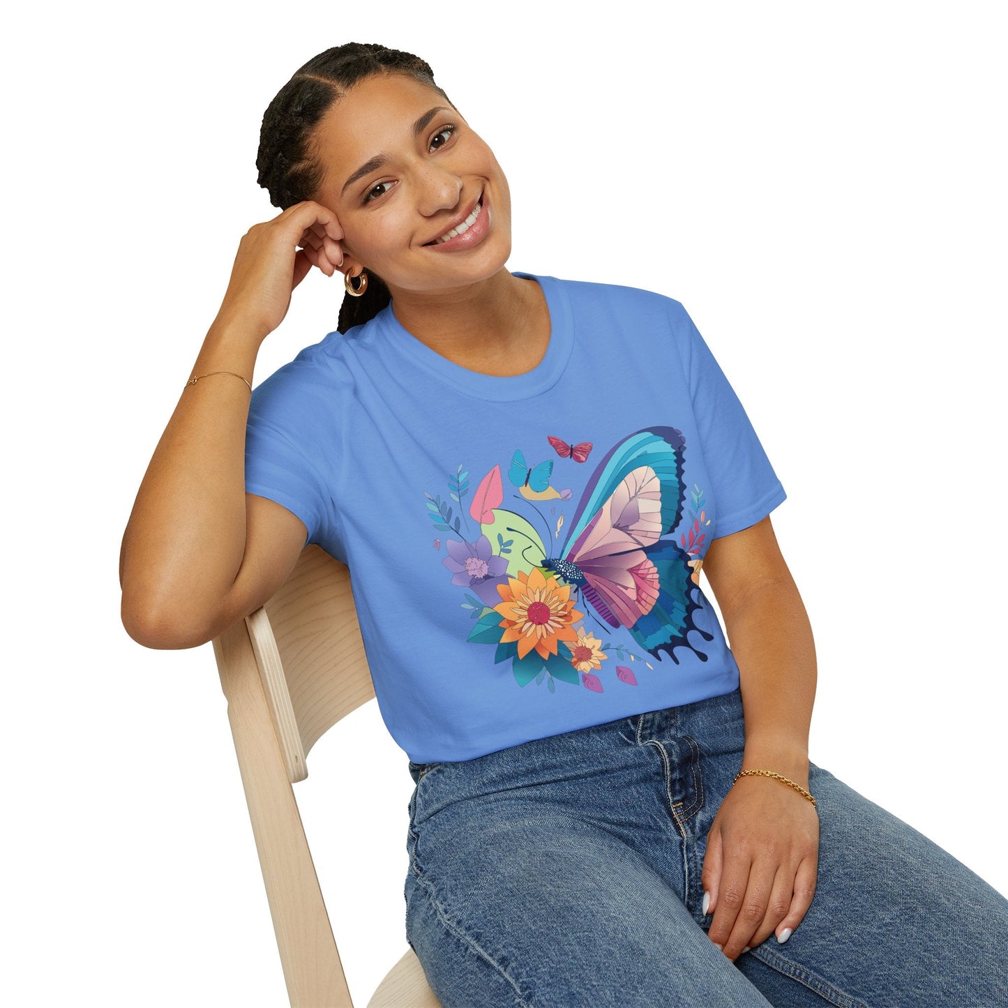 Gildan Butterfly T Shirt Unisex Softstyle 64000 Monarch Print Lightweight Breathable Cotton Tee