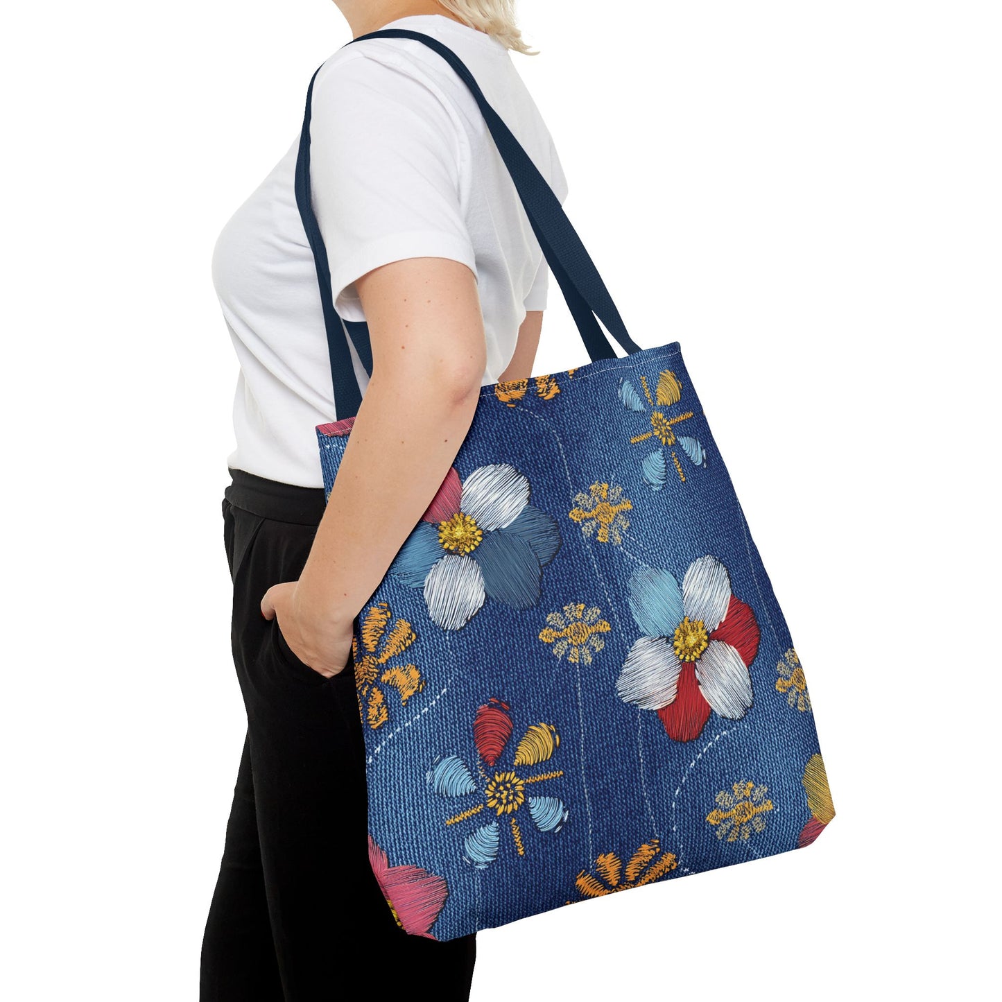 Denim Fabric Imitation Print Unisex Canvas Bag Poly Spun 3 Sizes Tote Bag 159-8