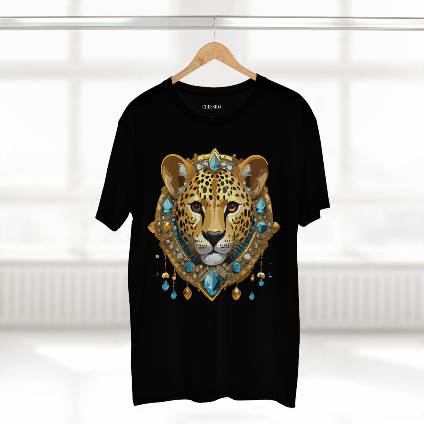 Cheetah Graphic Unisex 100 Cotton Tee With Unique Animal Golden Medallion Art Design 44