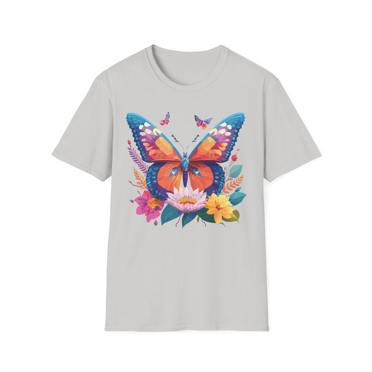 Colorful Butterfly Illustration T-Shirt | Floral Wings Print Graphic Tee Unisex 100 Cotton Gildan T-Shirt