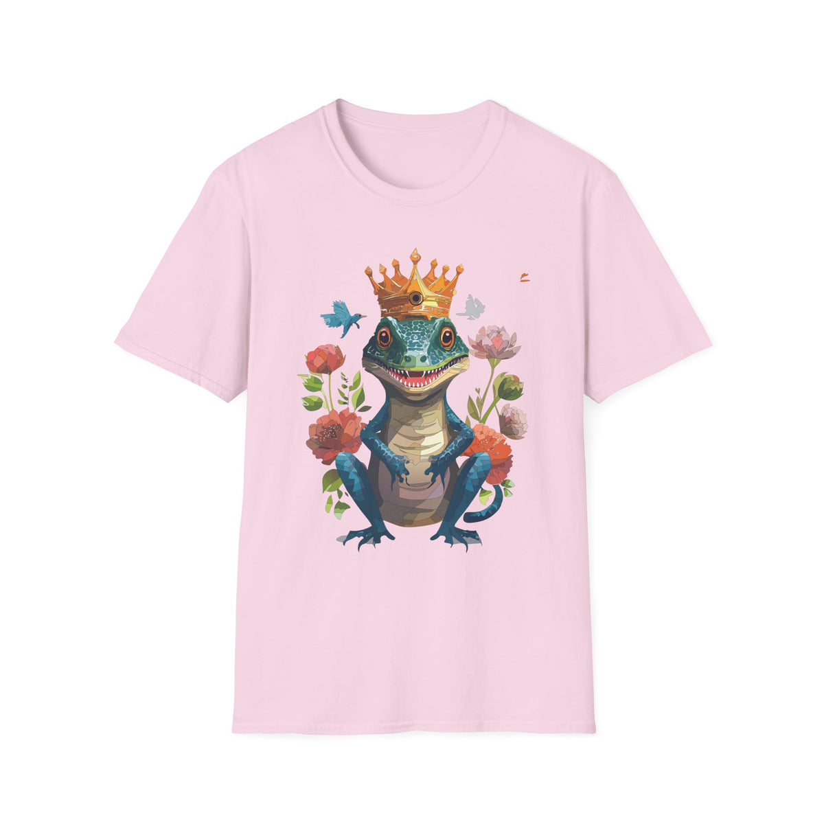Crowned Lizard Illustration T-Shirt | Regal Gecko with Flowers