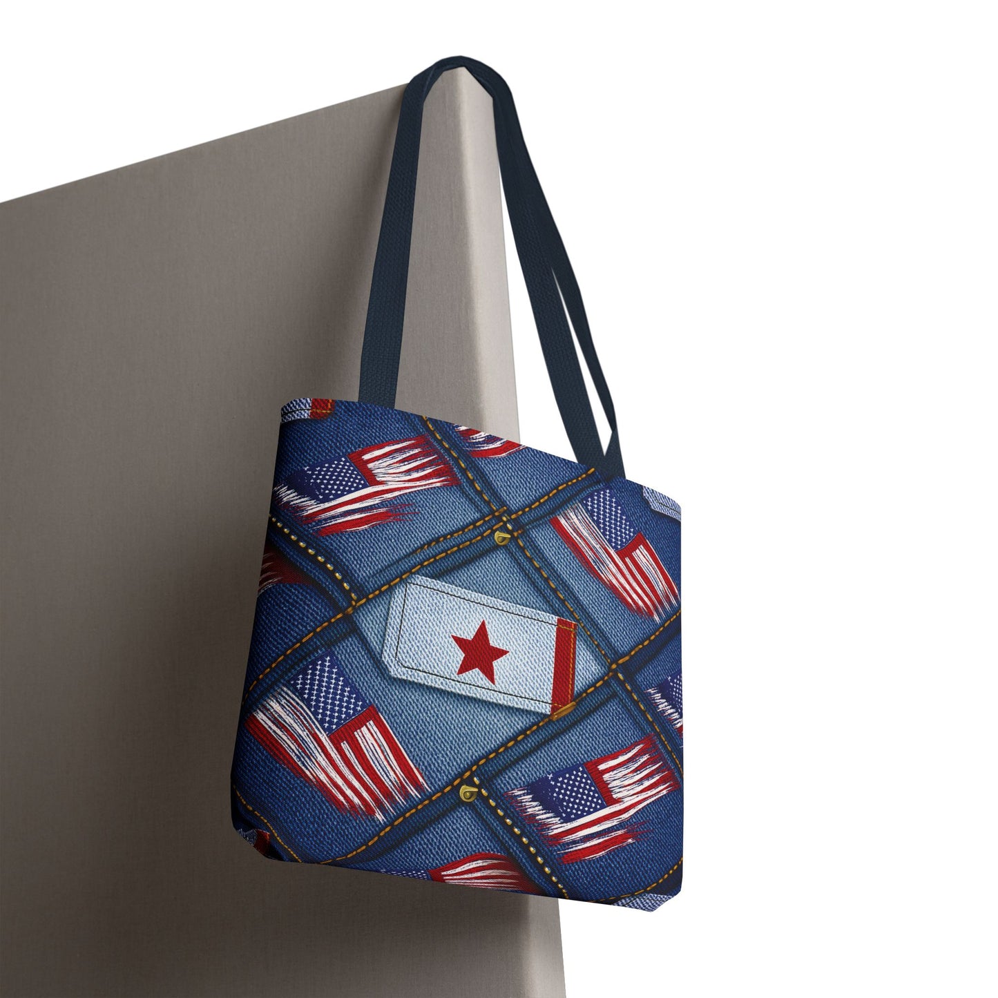 4th of July Graphic Denim Fabric Imitation Print Unisex Canvas Bag Poly Spun 3 Sizes Tote Bag 200-7