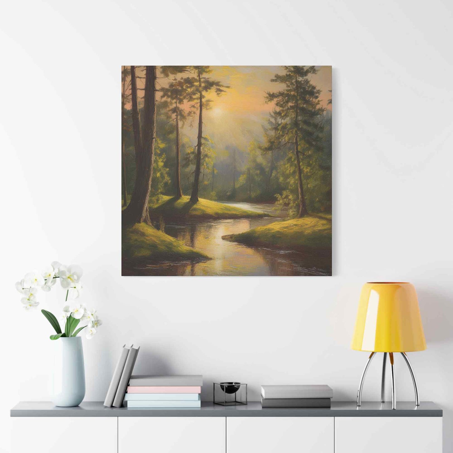 Forest Print Canvas, Trees Oil Paint Print 20x20, 24x24, 30x30, 32x32, 36x36 Art Design Print Pine-Wood Inner Frame MC-68