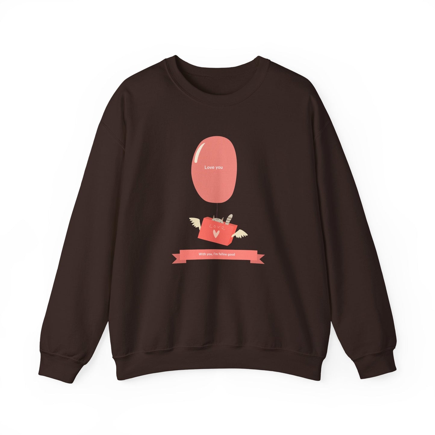 Cat Love Balloon Sweatshirt Unisex Fifty Fifty Cotton Poly Valentine Heavy Blend Crewneck Sweatshirt